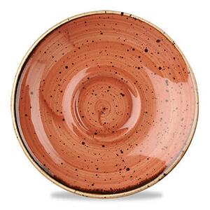 Stonecast è una collezione di porcellane rustiche decorate a mano. Piattino per tazza caffè in porcellana arancione puntillata resistente a urti e graffi