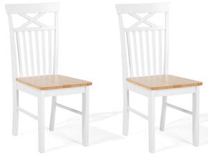 Set di 2 sedie da pranzo bianche con legno chiaro in stile tradizionale Beliani