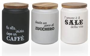 Villa D'Este Home Idee Set 3 Barattoli Sale-Zucchero-Caffè In Gres Porcellanato e Coperchio Bamboo