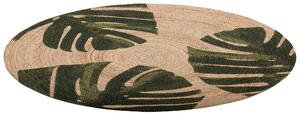 Tappeto in iuta con motivo floreale verde 140 cm Boho rustico intrecciato a foglie di Monstera con motivo stampato INCIK Beliani