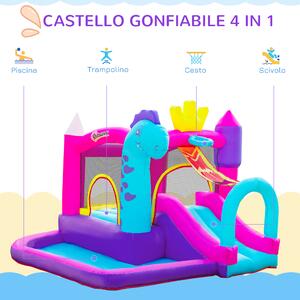 Outsunny Castello Gonfiabile per Bambini 4 in 1 con Scivolo, Piscina e Trampolino, Gonfiatore e Picchetti Inclusi, Età 3-8 Anni, 300x270x200cm