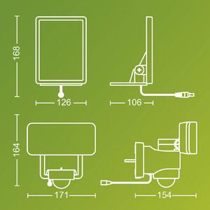 Philips Faretto da esterno a LED solare Tylus, nero 3.000K Sensore Tylus, Nero, Plastica, Lampada solare da esterni
