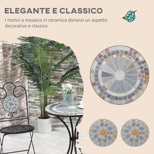 Outsunny Set da Giardino 3 Pezzi, Design con Mosaico, 2 Sedie Pieghevoli e Tavolo, Salvaspazio, per Interni/Esterni, Grigio Scuro