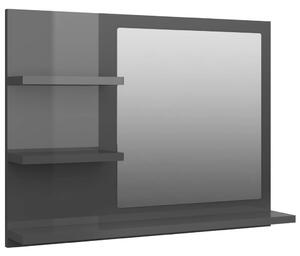 Specchio da Bagno Grigio Lucido 60x10,5x45 cm Legno Multistrato