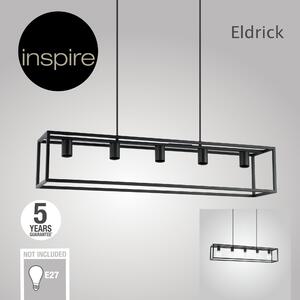Lampadario Industriale Eldrick nero in metallo, D. 20 cm, L. 100 cm, 5 luci, INSPIRE