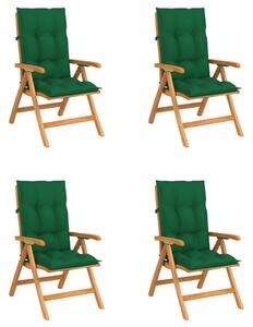 Sedie Reclinabili da Giardino con Cuscini 4 pz Massello di Teak