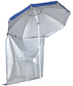 Outsunny Ombrellone da Spiaggia Inclinabile con Tendine Laterali, in Poliestere e Acciaio, Ø191x211 cm, Blu e Bianco