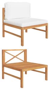 Divano Centrale con Cuscini Crema in Legno Massello di Teak