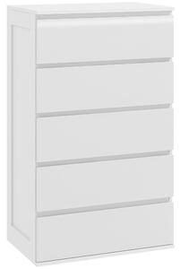 HOMCOM Cassettiera 5 Cassetti in Legno con Maniglie Scanalate, 60x38x100cm, Bianco