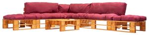 Set Divani da Giardino su Pallet 6 pz Cuscini Rossi in Legno