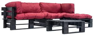 Set Divani da Giardino su Pallet 4 pz con Cuscini Rossi Legno