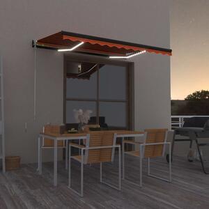 Tenda da Sole Manuale con LED 300x250 cm Arancione e Marrone