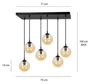 EMIBIG LIGHTING Lampada a sospensione Glassy, a 6 luci, nero, ambra, vetro, 75 cm