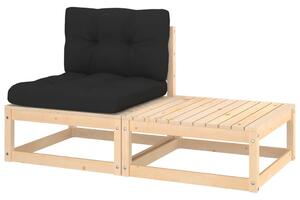 Set Divani da Giardino 2 pz con Cuscini Legno Massello Pino