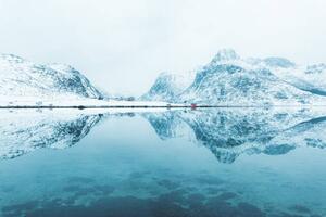 Fotografia Red houses in the snow Lofoten Islands Norway, Francesco Riccardo Iacomino