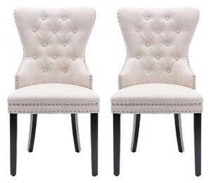 Set di 2 sedie Imbottite per Sala da Pranzo in Tessuto con Gambe in Rovere, 50x54x97 cm, Beige