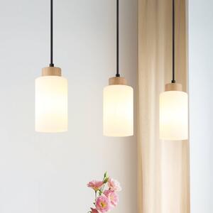 Globo Lampada a sospensione Rowena, dimmerabile, Legno chiaro, Soggiorno / Sala da pranzo, Vetro, Lampada a sospensione