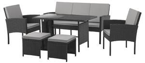 SVITA DENVER set di mobili da giardino in polyrattan gruppo da pranzo tavolo da pranzo lounge nero