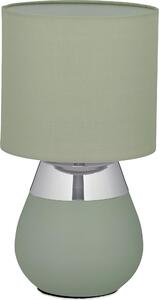 Lampada da tavolo Relaxdays, base in metallo, paralume in tessuto, E14, A x P: 32 x 18 cm, lampada da comodino con cavo, camera da letto, verde/argento