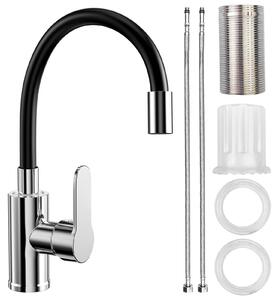 Rubinetto da cucina con beccuccio flessibile, miscelatore monocomando, rubinetto girevole a 360° per acqua calda e fredda, realizzato in lega di zinco e alluminio, finitura nera opaca