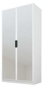 PAWS MOBEL Armadio bianco inclinabile 100x52x200 cm, armadio a due ante aperto con specchi, con ripiani e appendini