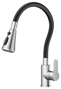 Rubinetto da cucina con 3 modalità di erogazione, girevole a 360°, con tubo in silicone, miscelatore monocomando