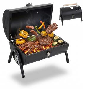 Barbecue da campeggio Relaxdays, 2 vaschette per il carbone, termometro, condotto di scarico dei fumi, A x L x P: 35 x 41 x 29 cm, barbecue da tavolo portatile, nero