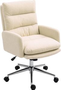 Sedia da ufficio Sedia da scrivania ergonomica con braccioli, effetto Lana, sedia girevole regolabile in altezza con funzione oscillante, sedia imbottita per l'home office, bianco crema, 58 cm, 99 cm, poliestere, 67 cm, 135 kg