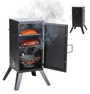 Relaxdays Affumicatore a 1 porta, 2 griglie conformi alla normativa LFGB, termometro, A x L x P: 108,5 x 57 x 56 cm, acciaio, affumicatore, nero