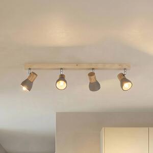 Lindby Filiz faretto, a 4 luci, 77 cm, legno, cemento, E14 Lindby, dimmerabile, Alluminio / Grigio / Zincato, Camera da letto, calcestruzzo / cemento, Scandinavo, Faretto