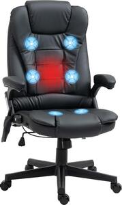 Sedia da ufficio con schienale alto, sedia da ufficio con funzione massaggio, in ecopelle, girevole, nera