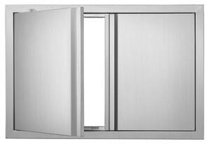 "Porta doppia in acciaio inox per barbecue, isola barbecue, mobile da esterno - 710 x 482 mm - Porta verticale a parete con maniglia a scomparsa - Montaggio ad incasso"