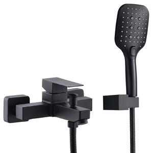 Rubinetto per doccia con soffione a mano, colore nero, con elevata resistenza all'usura e dotato di tre modalità di erogazione dell'acqua