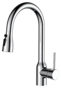 Rubinetto da cucina estraibile con beccuccio a spruzzo, girevole a 360°, con due tipi di getto d'acqua