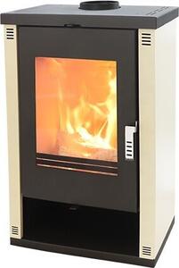 Stufa a legna modello moderno Theia White, efficienza energetica A+ 81,20%, 9 kW, 570 x 467 x 926 mm