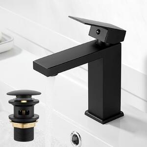 Miscelatore da bagno nero, rubinetto per lavabo con sistema di scarico a tappo, miscelatore monocomando per lavabo, rubinetti quadrati per lavabo con sistema di scarico