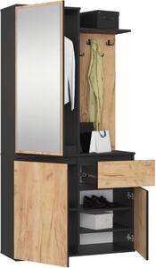 BDW, Set di armadi da corridoio ENTRO con armadio a specchio, 95x183x35cm, nero/rovere artigianale