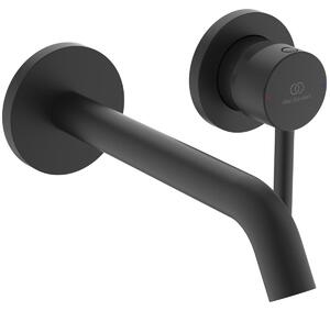 Miscelatore monocomando per lavabo, da montare a parete, colore nero opaco, con regolatore del flusso