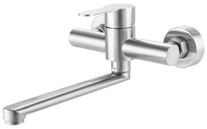 Rubinetto per acqua in acciaio inossidabile, da montare a parete, con miscelatore monocomando per acqua fredda e calda, braccio girevole a 360°, 23 cm