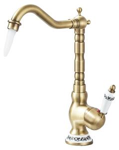 Rubinetto per lavabo, monocomando, miscelatore per acqua calda e fredda, ottone anticato C1