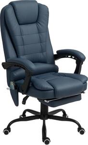 Sedia da ufficio con funzione massaggio, 7 punti di vibrazione, poggiapiedi e schienale regolabili, fino a 120 kg, effetto pelle, blu