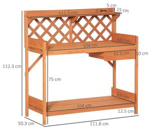 Tavolo Per Giardinaggio 111.8x50.3x112.3 Cm In Legno Di Abete Con Griglia Arancione