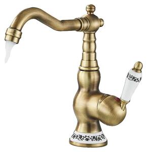 Rubinetto per lavabo, monocomando, miscelatore per acqua calda e fredda, ottone anticato B1