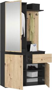 BDW, Set di armadi da corridoio ENTRO con armadio a specchio, 95x183x35cm, nero / rovere Artisan