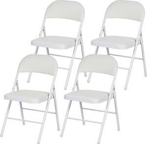 Set di 4 sedie pieghevoli, sedia da ufficio portatile con cuscino, Pelle finta, gambe in acciaio, sedia pieghevole per reception ed'attesa, bianco