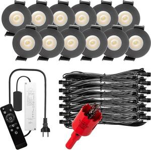 S-Polylight PREMIUM Mini faretti da incasso a LED bianco freddo 6.000K, DIMMABILE, IP65, FUNK 3W Faretti da incasso a LED per coperture di patio, illuminazione di patio, bagno, sauna, faretti a LED con telecomando (ANTHRAZITE, 12x LED SET)