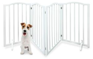 IvoQ Cancello di Sicurezza Pieghevole in Legno – Cancello per Cani – Pieghevole a 4 pannelli – Regolabile 46-185,5 cm – Altezza 81,5 cm – Autoportante – Senza forare – Bianco