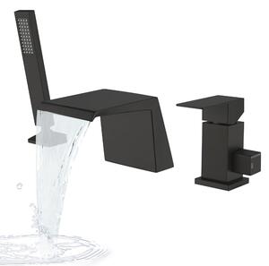 Rubinetto per vasca da bagno a cascata, con doccetta manuale e installazione a 3 fori