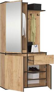 BDW, Set di armadi da corridoio ENTRO con armadio a specchio, 95x183x35cm, rovere Craft