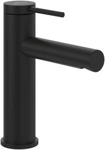 Rubinetto per lavabo senza tappo di scarico, a risparmio idrico, altezza del beccuccio 106 mm, forma rotonda, finitura nera opaca
